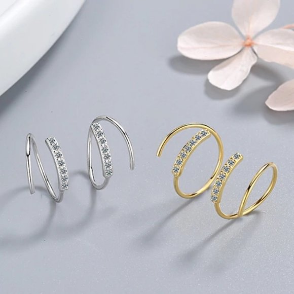 NEW 925 Sterling Silver Diamond Circle Earrings - Picture 2 of 8